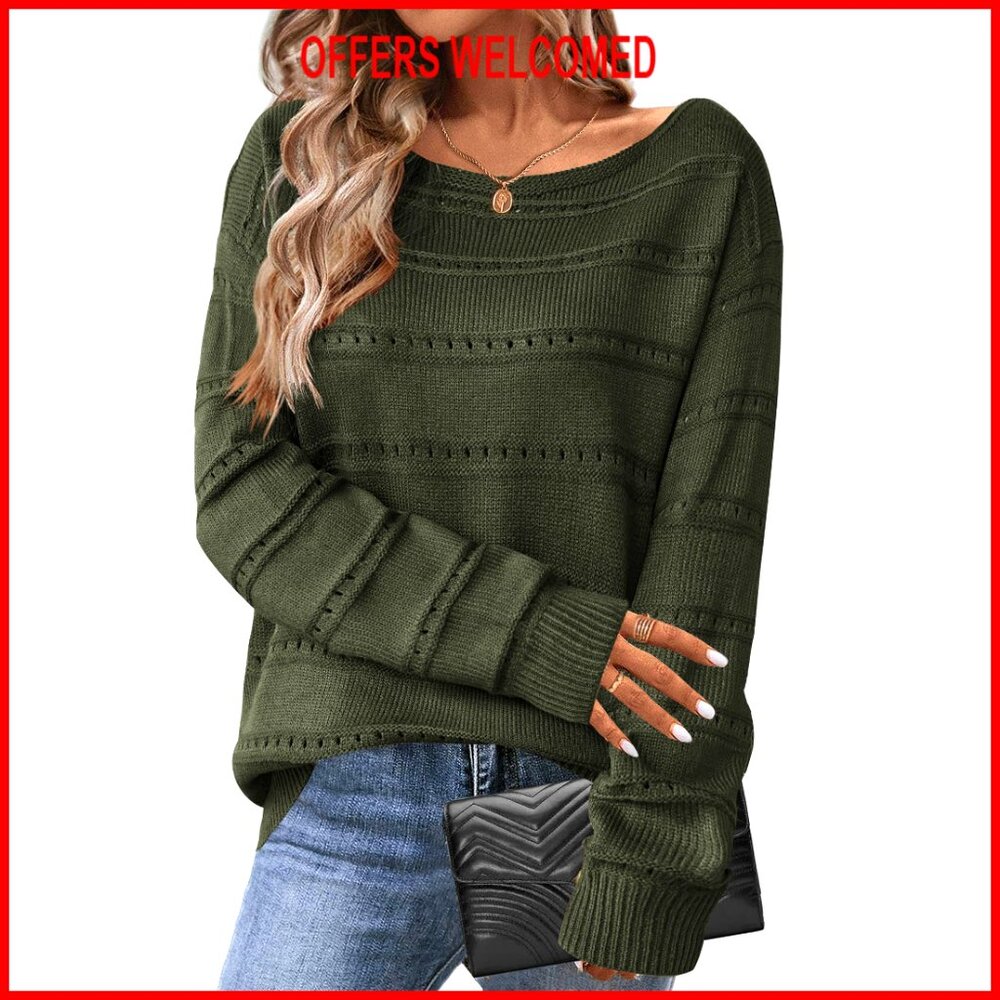 Crochet Pullover Sweater With Hollow Out Design, Long Sleeve, Loose Fit